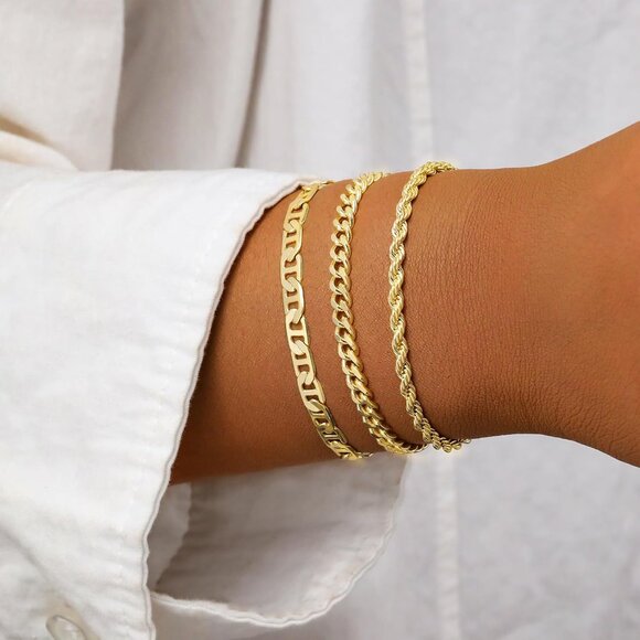 Gold Bracelet Set for Women Layered Link Rope Chain Adjustable Stack Jewelry - Picture 2 of 7
